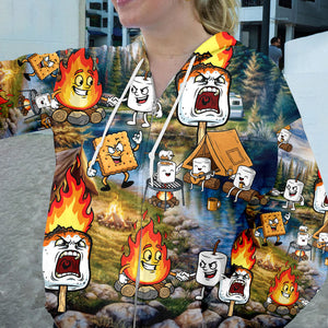 Vintage Camping Burnt Mashmallow All Over Print Shirt