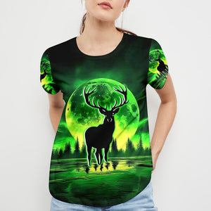 Deer Green Moonlit Art All Over Print Shirt