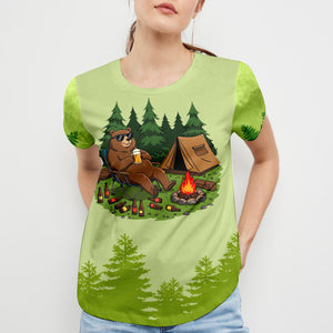 Funny Bear Drinking Camping All Over Print Shirt