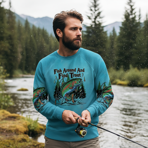 Fish Around And Find Trout Retro Graphic All Over Print Shirt