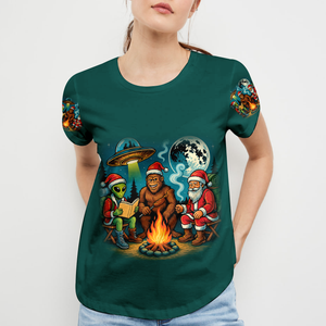 Funny Bigfoot Alien And Santa Making Memories One Campfire At A Time All Over Print Shirt