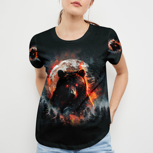 Fire Bear Adventure Dark Night Forest All Over Print Shirt