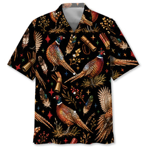 Pheasant Hunting Retro Black Hawaiian Shirt