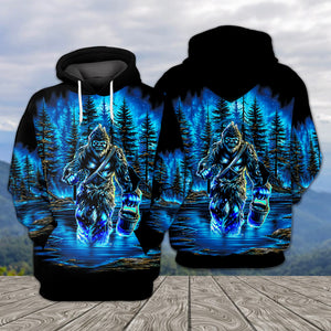 Bigfoot Fishing Blue Moon Light All Over Print Shirt