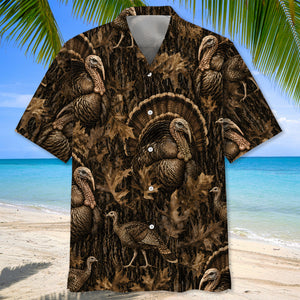 Vintage Wild Turkey Art Camo Hawaiian Shirt