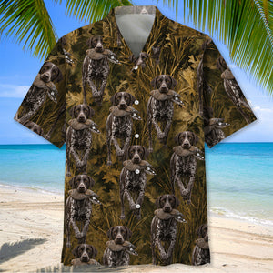 Camouflage German Shorthaired Pointer Running With Mourning Dove Hawaiian Shirt
