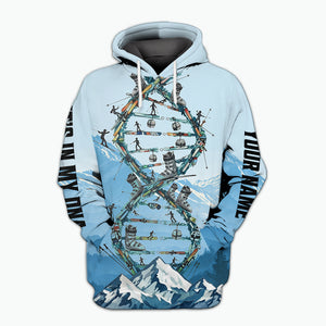 Custom Name Skiing It's In My DNA Snow-Capped Mountain All Over Print Shirt