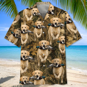 Camouflage Yellow Labrador Retriever Running With Mallard Duck Hawaiian Shirt