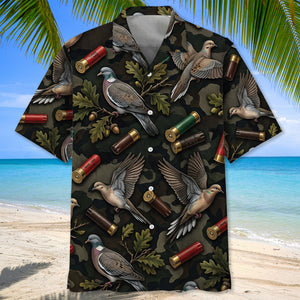 Vintage Wild Dove Hunting Camouflage Black Hawaiian Shirt