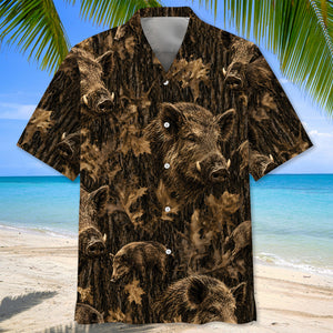 Vintage Hog Art Camo Hawaiian Shirt