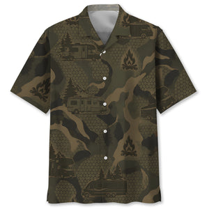 RV Car Camping Camouflage Hawaiian Shirt