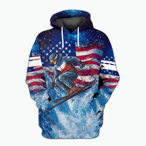 Patriotic USA Skiing Galaxy Winter All Over Print Shirt
