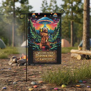 Welcome To Our Drinking Campsite Bear Flag Decor