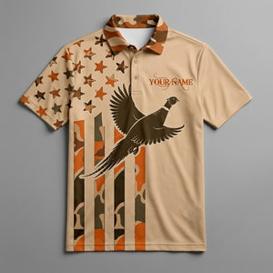 Custom Name Upland Pheasant Hunting Camouflage Style Men Polo Shirt