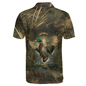 Mallard Duck Hunting Dark Camo Polo Men Shirt