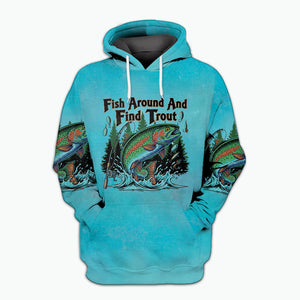 Fish Around And Find Trout Retro Graphic All Over Print Shirt