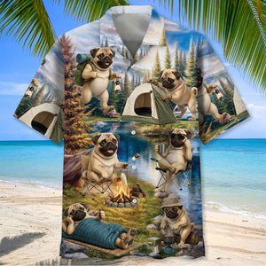 Pug Dog Funny Camping Hawaiian Shirt