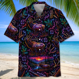 Midnight Elk Hunting Neon Hawaiian Shirt