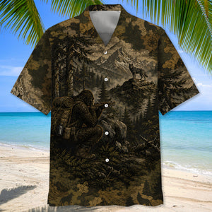 Bigfoot Wolf Hunting Camouflage Funny Hawaiian Shirt