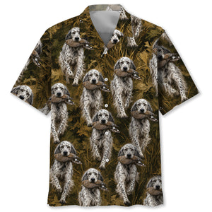Camouflage English Setter Running With Mourning Dove Hawaiian Shirt