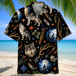 Wolf Hunting Retro Black Hawaiian Shirt