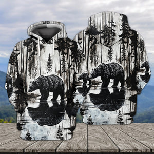 Bear Black And White Art All Over Print Shirt
