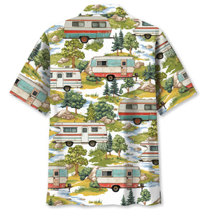 Camper Trailer Camping 80s Vintage Hawaiian Shirt