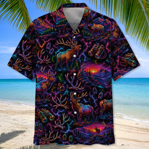 Midnight Elk Hunting Neon Hawaiian Shirt