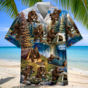 Funny Bigfoot Camping Hawaiian Shirt