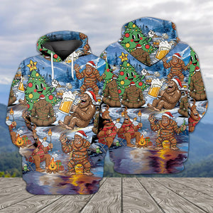 Bigfoot Camping In Santa Costume All Over Print Shirt