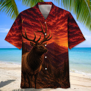 Elk Hunting Burnt Sky Hawaiian Shirt
