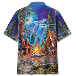 Bigfoot Alien Camping Night Hawaiian Shirt
