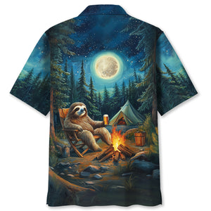 Vintage Art Sloth Camping Drinking Night Hawaiian Shirt