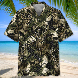 Tactical Hexagonal Deer Hunting Camo Hawaiian Shirt
