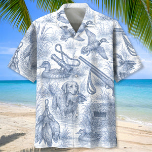 Blue and White Duck Hunting Hawaiian shirt