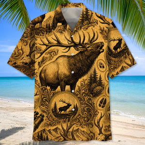 Elk Hunting Legend Vintage Art Hawaiian Shirt