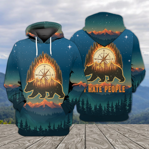 Bear Camp I Hate People Mountain Night Forest All Over Print Shirt