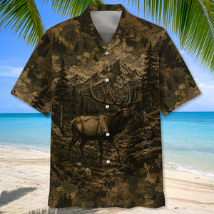 Elk Forest Camouflage Dark Hawaiian Shirt