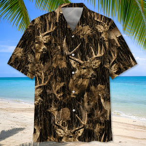 Vintage Deer Art Camo Hawaiian Shirt