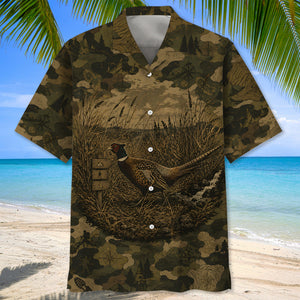 Pheasant Forest Camouflage Dark Hawaiian Shirt