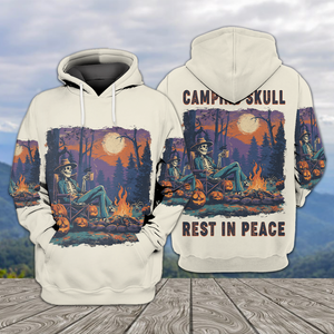 Chilling Skeleton by the Campfire Vintage Halloween All Over Print Shirt