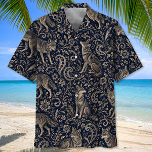 Midnight Coyote Paisley Hawaiian Shirt
