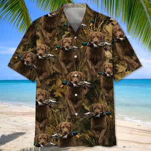 Camouflage Chesapeake Bay Retriever Running With Mallard Duck Hawaiian Shirt