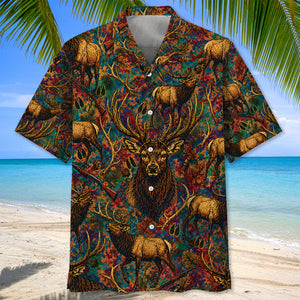 Psychedelic Elk Hunting Hawaiian Shirt