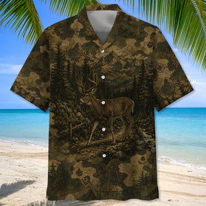 Deer Forest Camouflage Dark Hawaiian Shirt