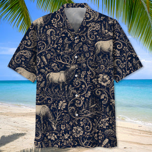 Midnight Elk Hunting Paisley Hawaiian Shirt