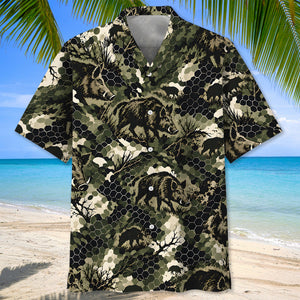 Tactical Hexagonal Wild Hog Hunting Camo Hawaiian Shirt