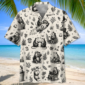 Vintage Woodcut Opossum Activities Hawaiian Shirt