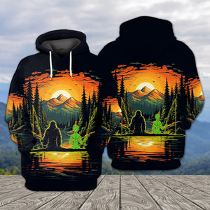 Bigfoot And Alien Fishing Night All Over Print Shirt