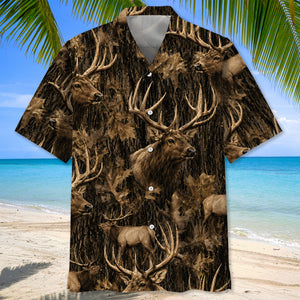 Vintage Elk Art Camo Hawaiian Shirt
